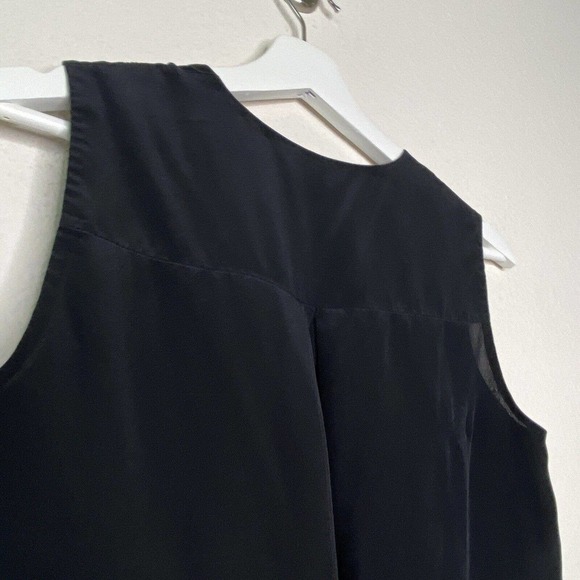 VINCE Silk Dye Cut Leather Strip Black Tank Sz XS - Picture 7 of 8